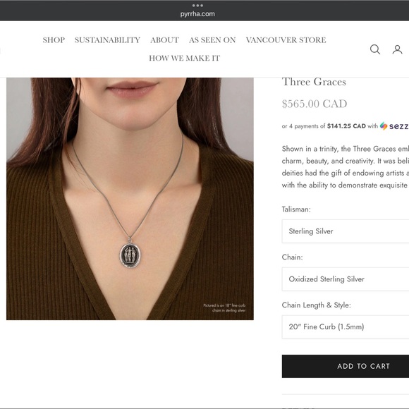 Pyrrha Three Graces Talisman + 20” Fine Curb Chain | Sterling Silver | Vancouver - Picture 9 of 10